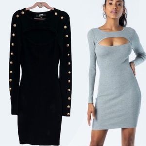 Black Long Sleeve Bodycon Cut-Out Sweater Mini Dress S